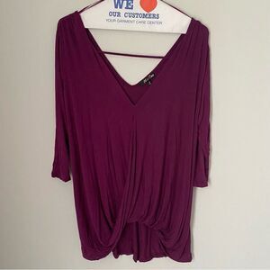 All at Once Women’s Long Sleeve Deep V Neck Draped Front Purple size M